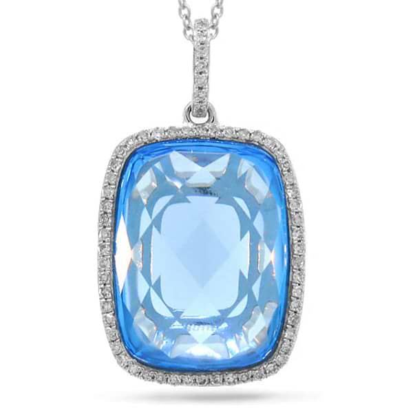 0.19ct Diamond & 11.95ct Blue Topaz 14k White Gold Pendant Necklace