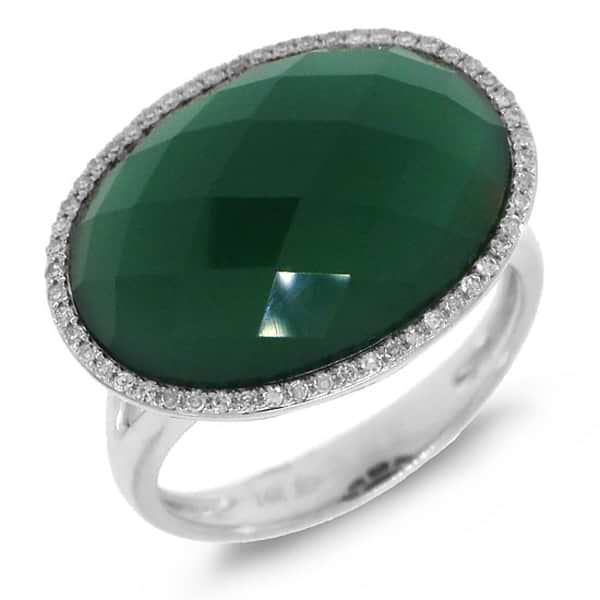 0.17ct Diamond & 10.19ct Green Agate 14k White Gold Ring
