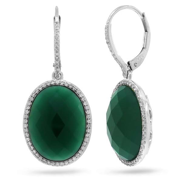 0.38ct Diamond & 14.25ct Green Agate 14k White Gold Earrings