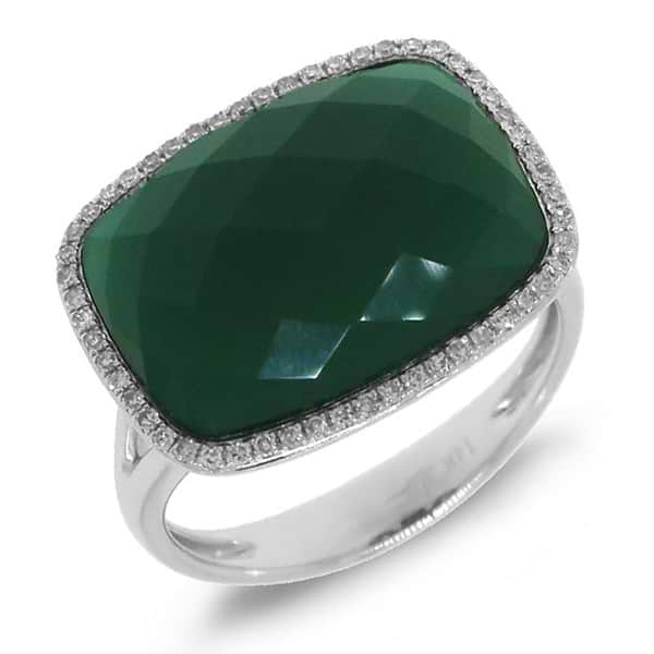 0.17ct Diamond & 8.27ct Green Agate 14k White Gold Ring