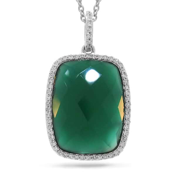 0.19ct Diamond & 8.27ct Green Agate 14k White GoldPendant Necklace