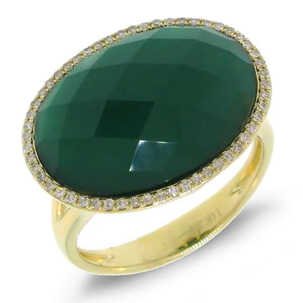0.17ct Diamond & 10.19ct Green Agate 14k Yellow Gold Ring