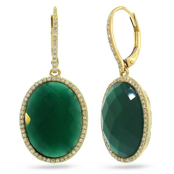 0.38ct Diamond & 14.25ct Green Agate 14k Yellow Gold Earrings