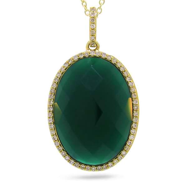 0.19ct Diamond & 10.01ct Green Agate 14k Yellow Gold Pendant Necklace