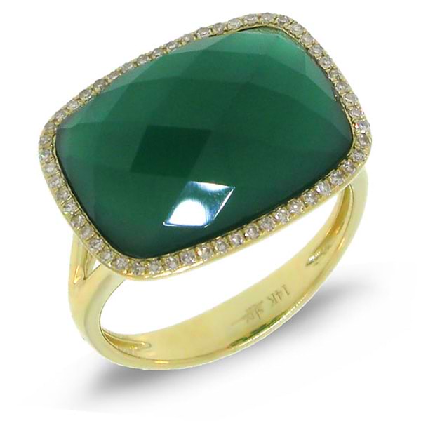 0.17ct Diamond & 8.27ct Green Agate 14k Yellow Gold Ring