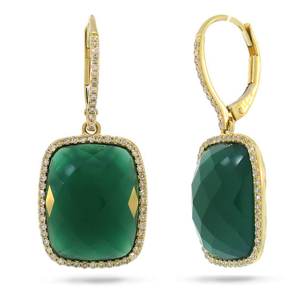 0.37ct Diamond & 12.54ct Green Agate 14k Yellow Gold Earrings