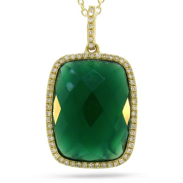 0.19ct Diamond & 8.27ct Green Agate 14k Yellow Gold Pendant Necklace