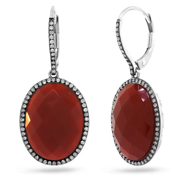 0.38ct Diamond & 14.74ct Red Agate 14k White Gold With Black Rhodium Earrings