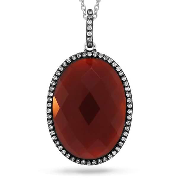 0.19ct Diamond & 10.06ct Red Agate 14k White Gold With Black Rhodium Pendant Necklace
