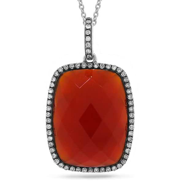 0.19ct Diamond & 8.53ct Red Agate 14k White Gold  With Black Rhodium Pendant Necklace (with Black Rhodium)
