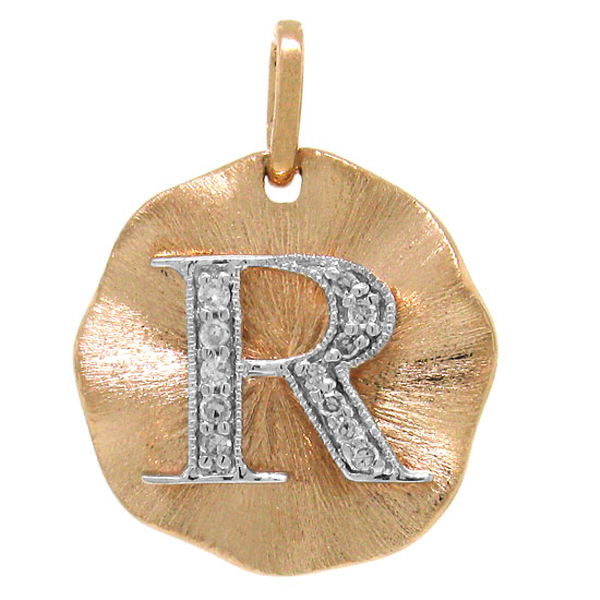 0.06ct 14k Rose Gold Diamond ''r'' Initial Pendant Necklace