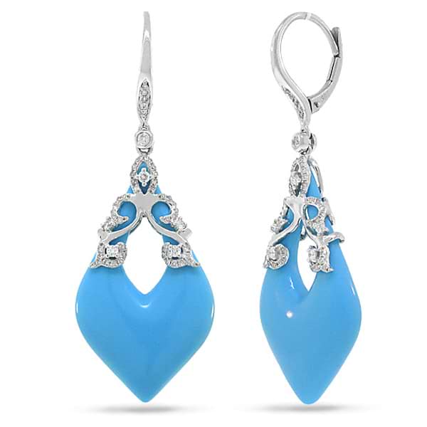 0.46ct Diamond & 15.68ct Composite Turquoise 14k White Gold Earrings