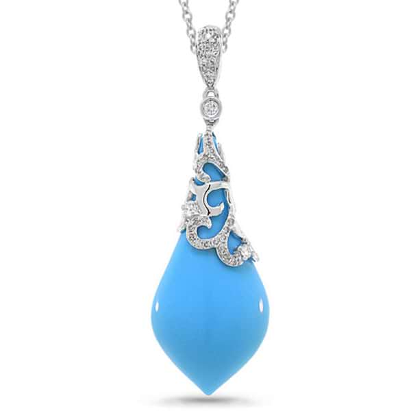 0.20ct Diamond & 8.11ct Composite Turquoise 14k White Gold Pendant Necklace