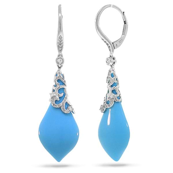 0.25ct Diamond & 11.08ct Composite Turquoise 14k White Gold Earrings