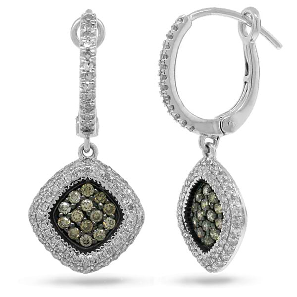 0.85ct 14k White Gold White & Champagne Diamond Earrings