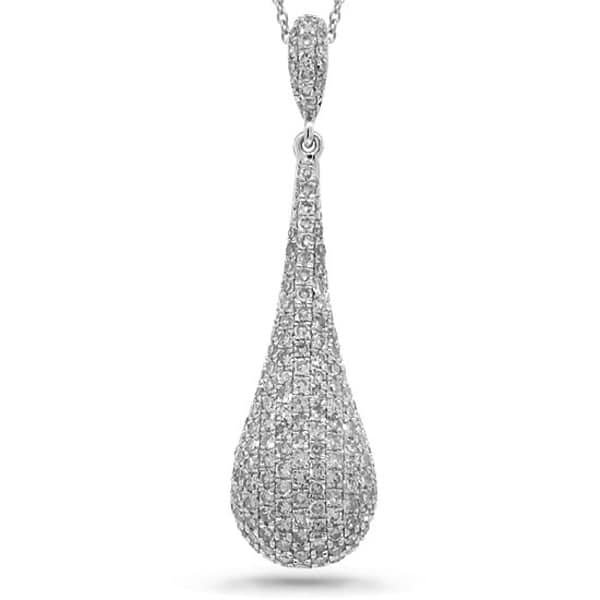1.08ct 14k White Gold Diamond Pave Pendant Necklace