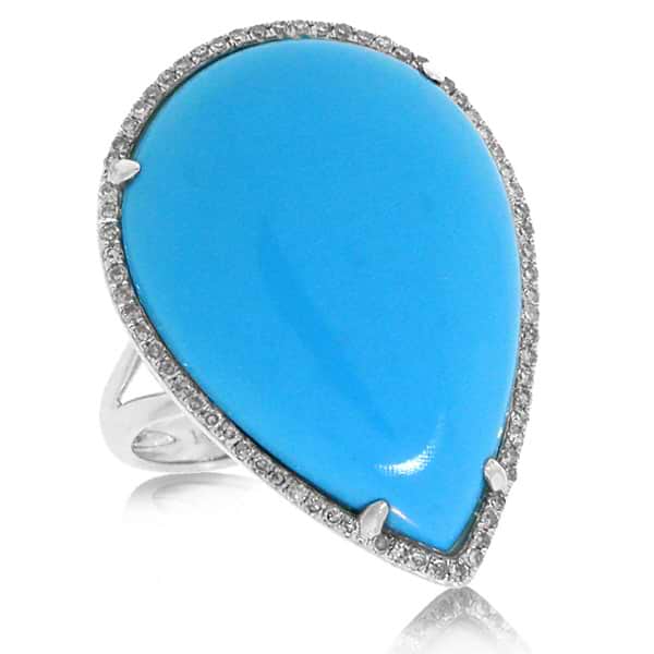 0.22ct Diamond & 14.68ct Composite Turquoise 14k White Gold Ring