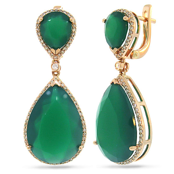 0.55ct Diamond & 25.66ct Green Agate 14k Rose Gold Earrings