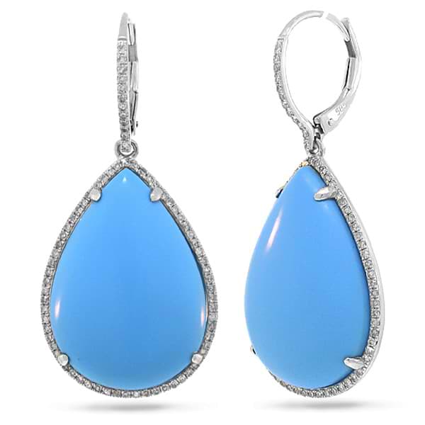0.46ct Diamond & 27.04ct Composite Turquoise 14k White Gold Earrings