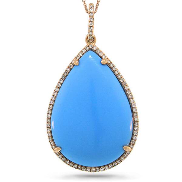 0.23ct Diamond & 17.16ct Composite Turquoise 14k Rose Gold Pendant Necklace
