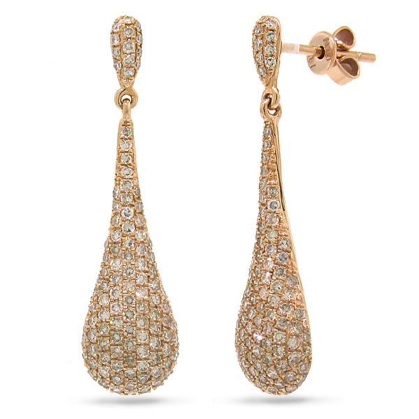 1.51ct 14k Rose Gold Diamond Pave Earrings