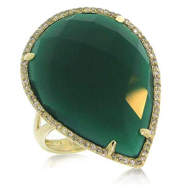 0.22ct Diamond & 16.79ct Green Agate 14k Yellow Gold Ring