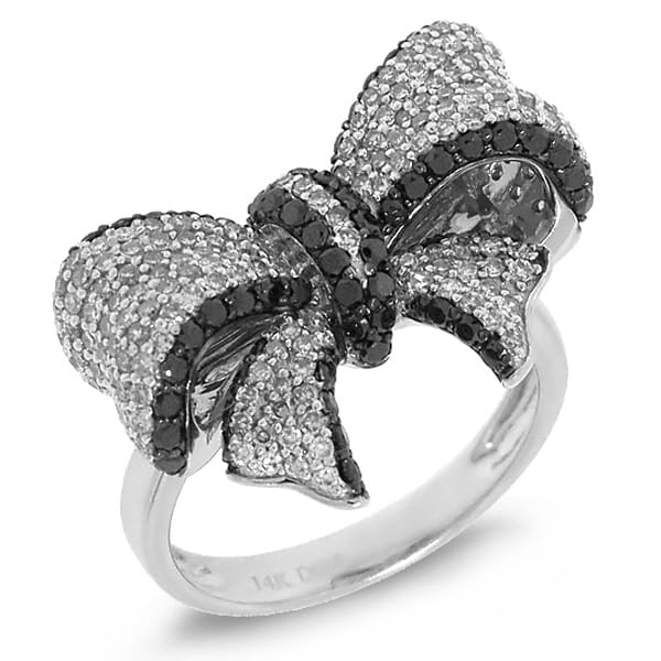 1.55ct 14k White Gold Black & White Diamond Ribbon Bow Ring