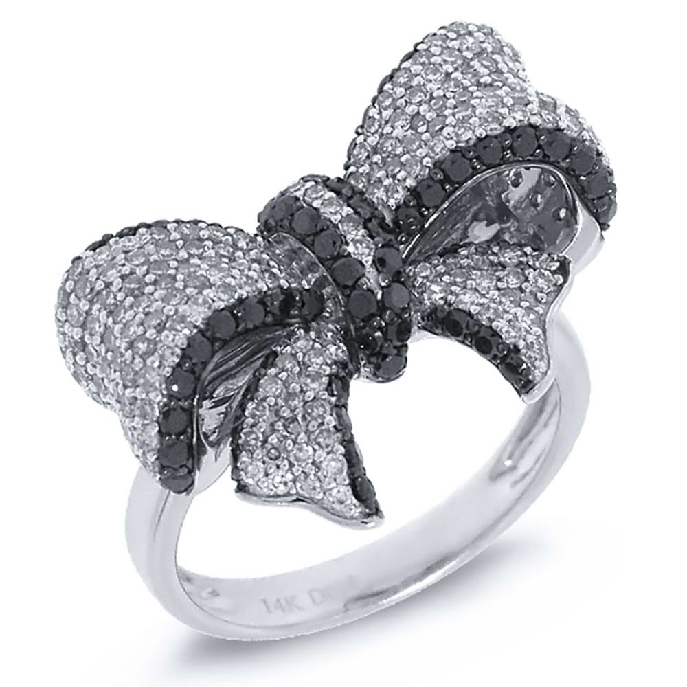 1.55ct 14k White Gold Black & White Diamond Ribbon Bow Ring Size 7.5