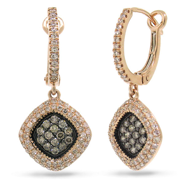 0.85ct 14k Rose Gold White & Champagne Diamond Earrings