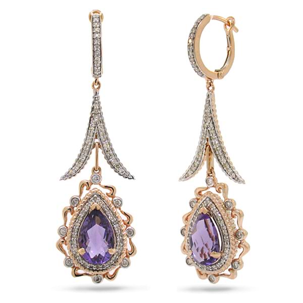 0.87ct Diamond & 3.75ct Amethyst 14k Two-tone Rose Gold Earrings