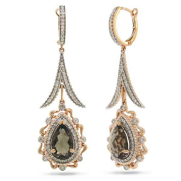 0.87ct Diamond & 3.88ct Smokey Topaz 14k Two-tone Rose Gold Earrings