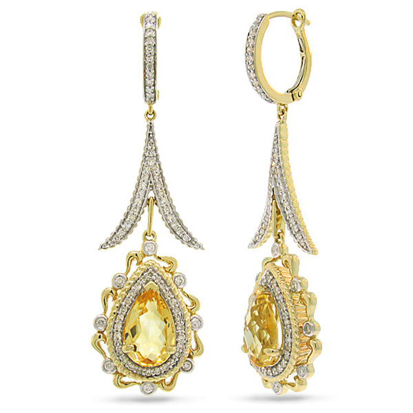 0.87ct Diamond & 3.77ct Citrine 14k Two-tone Gold Earrings