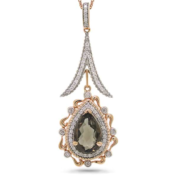 0.46ct Diamond & 3.00ct Smokey Topaz 14k Two-tone Rose Gold Pendant Necklace