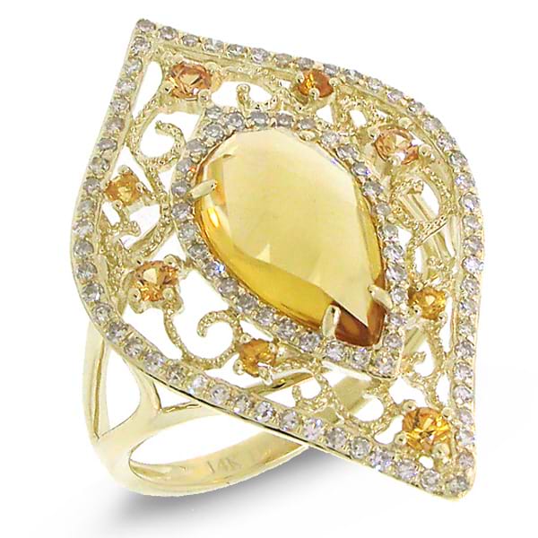 0.36ct Diamond & 2.15ct Citrine & 0.25ct Yellow Sapphire 14k Yellow Gold Ring