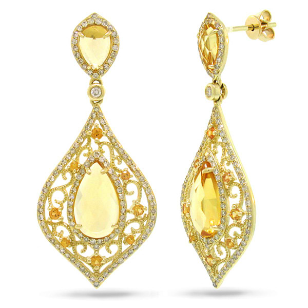 0.96ct Diamond & 5.62ct Citrine & 0.46ct Yellow Sapphire 14k Yellow Gold Earrings