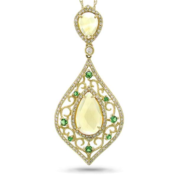 0.54ct Diamond & 3.91ct Citrine & 0.26ct Green Garnet 14k Yellow Gold Pendant Necklace