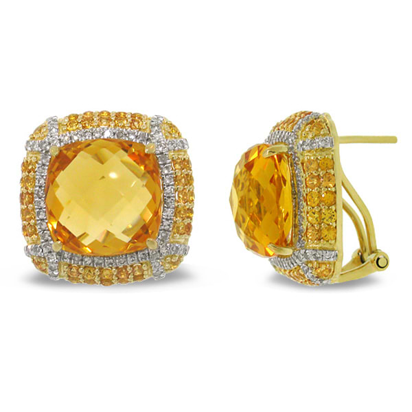 0.62ct Diamond & 15.23ct Citrine & 1.92ct Yellow Sapphire 14k Yellow Gold Earrings