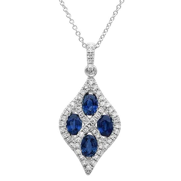 0.26ct Diamond & 0.82ct Blue Sapphire 14k White Gold Pendant Necklace