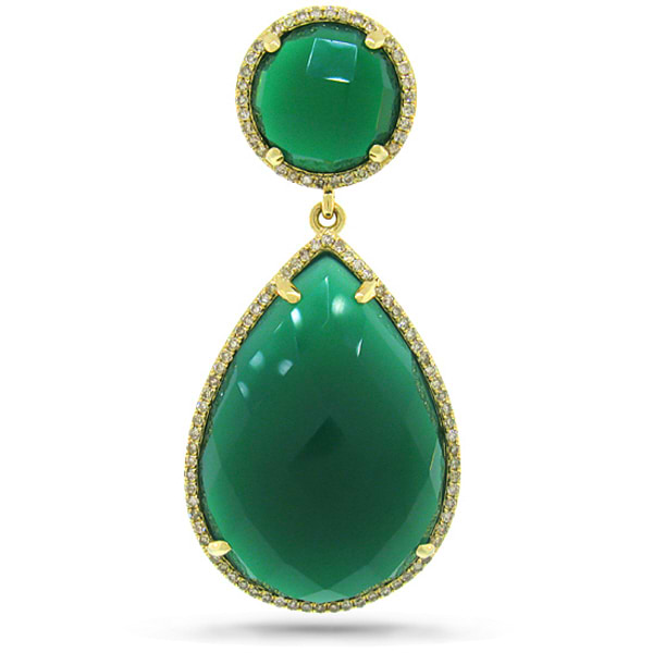 0.35ct Diamond & 23.46ct Green Agate 14k Yellow Gold Pendant Necklace