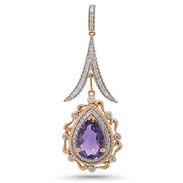 0.46ct Diamond & 2.85ct Amethyst 14k Two-tone Rose Gold Pendant Necklace