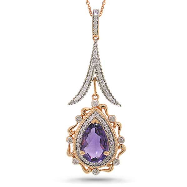 0.46ct Diamond & 2.85ct Amethyst 14k Two-tone Rose Gold Pendant Necklace