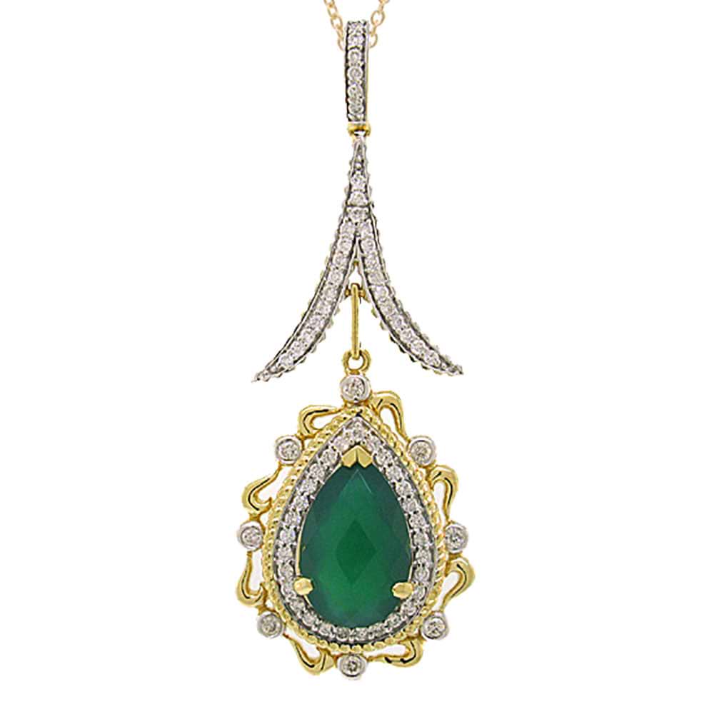 0.46ct Diamond & 3.04ct Green Agate 14k Two-tone Gold Pendant Necklace