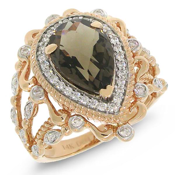 0.35ct Diamond & 2.88ct Smokey Topaz 14k Two-tone Rose Gold Ring