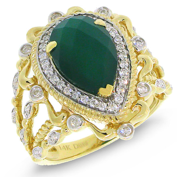 0.35ct Diamond & 2.93ct Green Agate 14k Two-tone Gold Ring