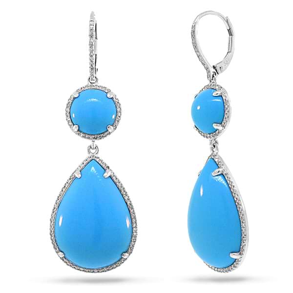 0.68ct Diamond & 28.16ct Composite Turquoise 14k White Gold Earrings