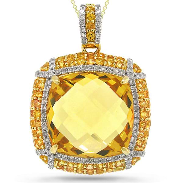 0.42ct Diamond & 13.99ct Citrine & 1.69ct Yellow Sapphire 14k Yellow Gold Pendant Necklace