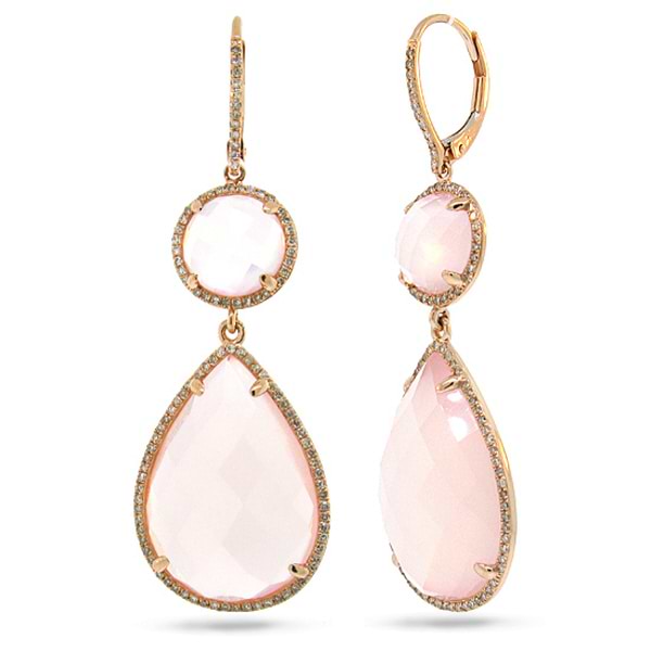 0.68ct Diamond & 32.47ct Rose Quartz 14k Rose Gold Earrings