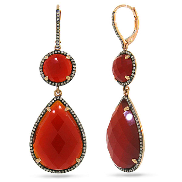 0.68ct Diamond & 32.08ct Red Agate 14k Rose Gold With Black Rhodium Earrings