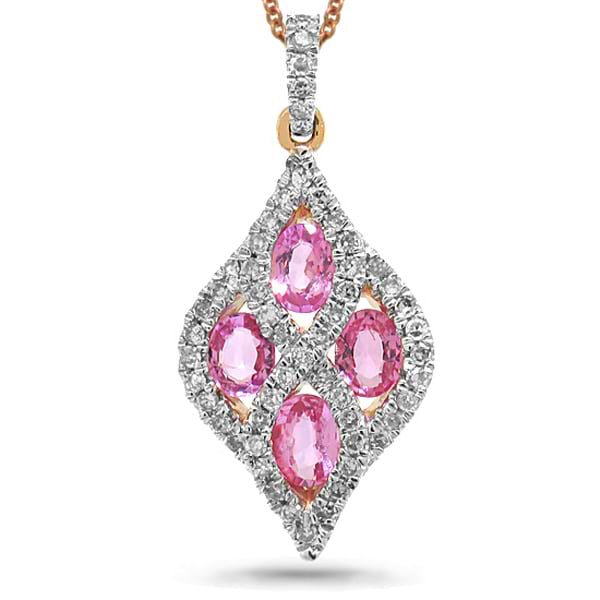 0.26ct Diamond & 0.86ct Pink Sapphire 14k Two-tone Rose Gold Pendant Necklace
