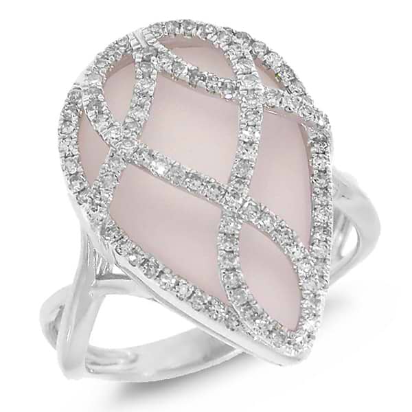 0.40ct Diamond & 8.09ct Rose Quartz 14k White Gold Ring